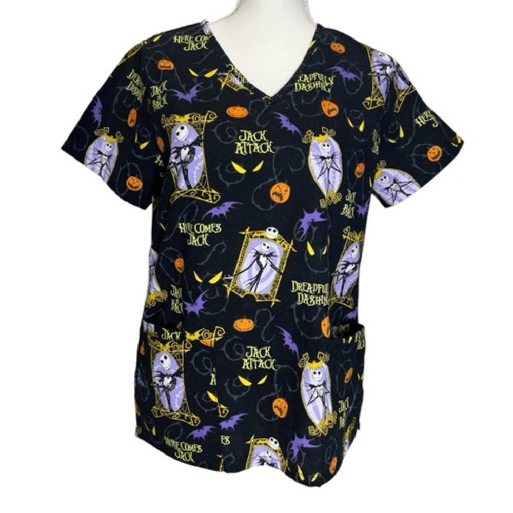Disney Nightmare Before Christmas Women's Scrub Top Jack Skellington SIZE S